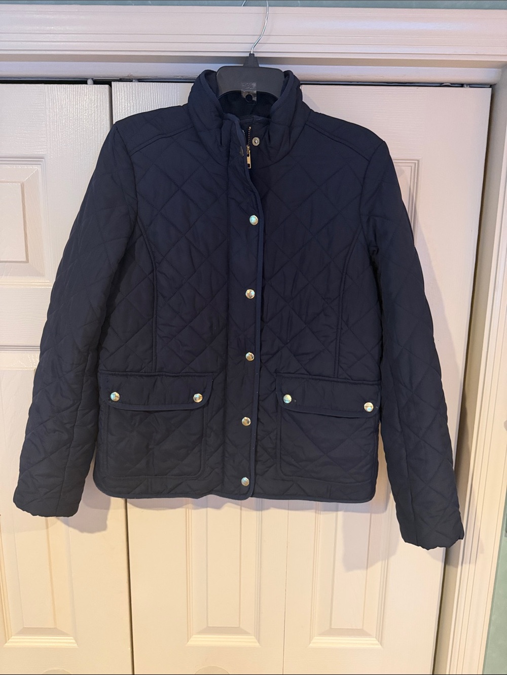 J. Crew Navy Quilted Utility Jacket with Snap Flap Pockets